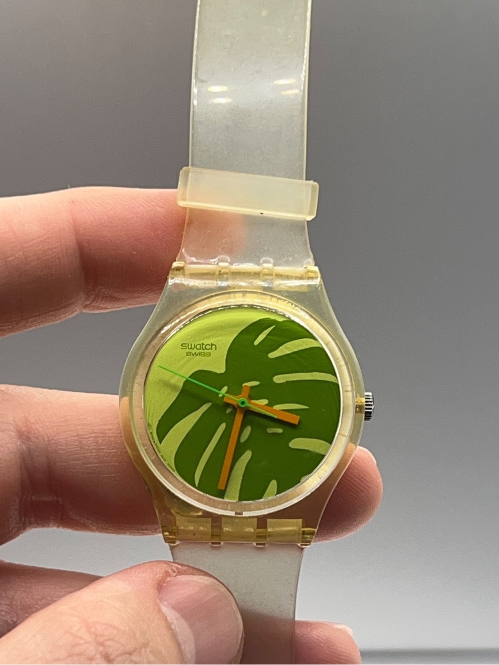 Swatch Green Leaf Dial Translucent Strap Watch